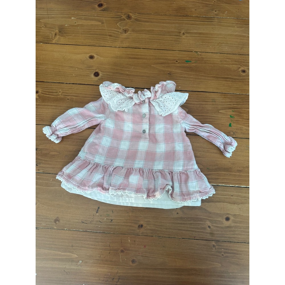 Shabby Chic Baby Girls Pink White Plaid Ruffle Collar‎ Dress 3 6 Months
